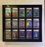 Premium aluminium metal trading card wall display frame case for Pokémon cards, MTG cards, Yu-Gi-Oh! cards, One Piece cards and sports cards, graded card wall display, PSA card frame, CGC card display, BGS slab display, One Touch magnetic holder display,