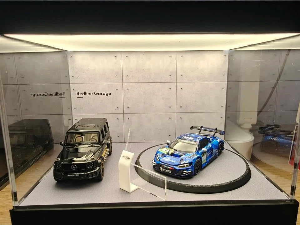 1/64 Rotating Acrylic Car Display Case Shelf | LED Display Box & Showroom Garage - The Card Collective