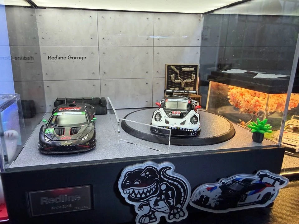 1/64 Rotating Acrylic Car Display Case Shelf | LED Display Box & Showroom Garage - The Card Collective