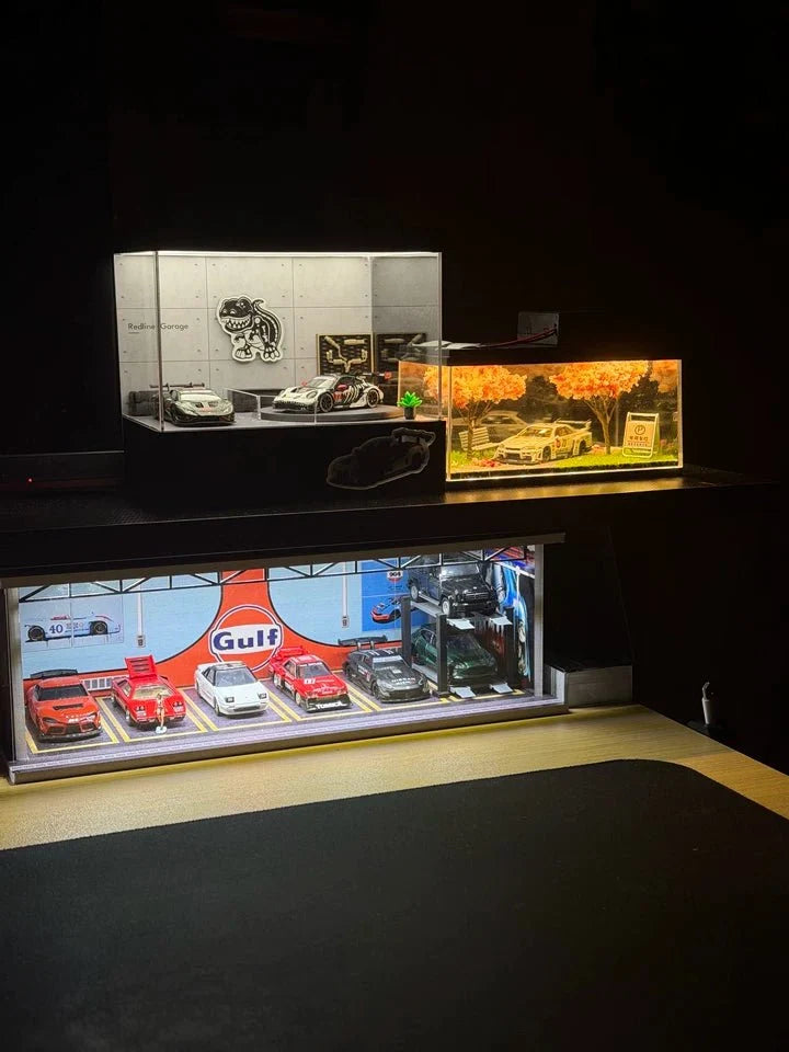 1/64 Rotating Acrylic Car Display Case Shelf | LED Display Box & Showroom Garage - The Card Collective